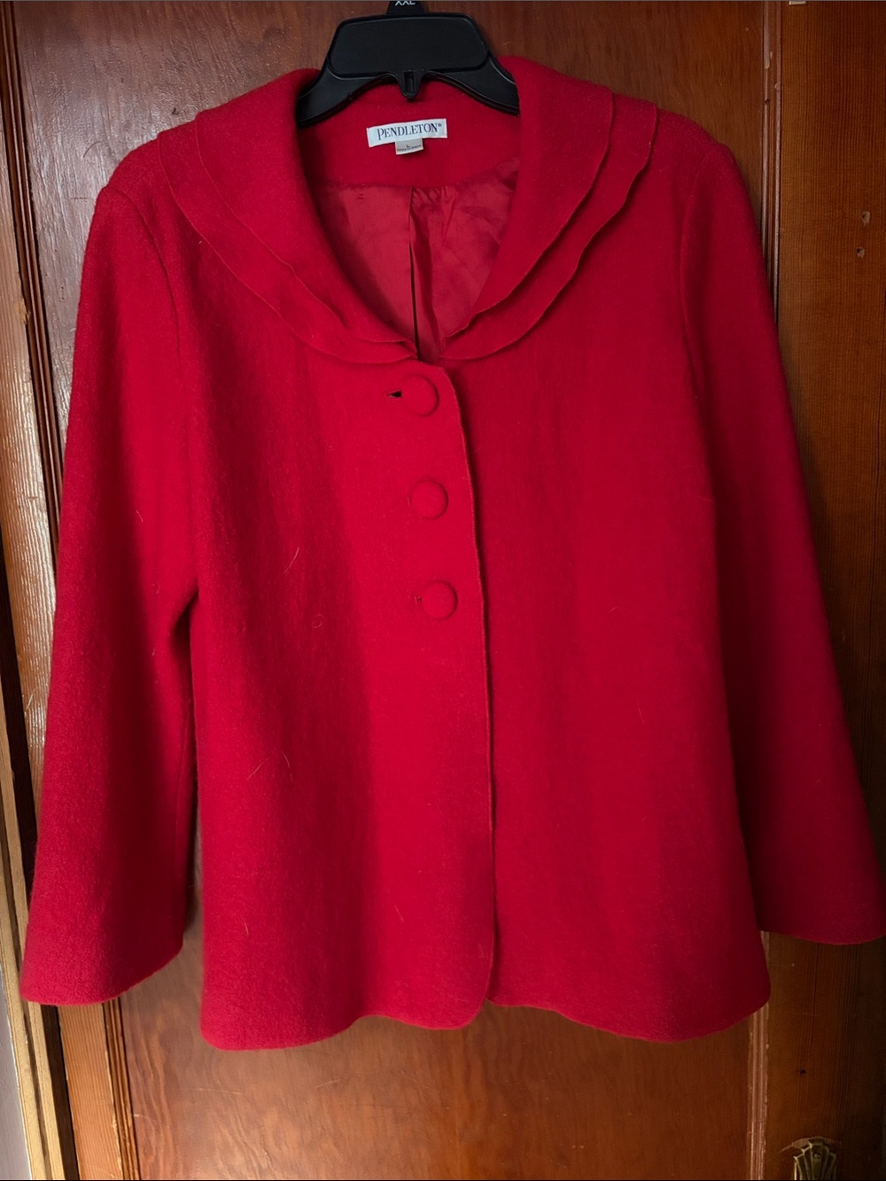 Pendleton Red Felted Wool Button-Front Pea Coat